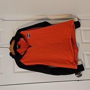 Mens Orange Harley Davidson 1/4 Zip Sweater with back graphics